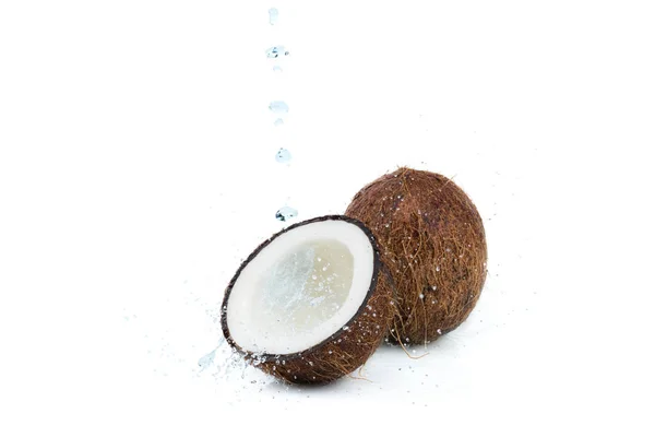 Cocco tropicale maturo con acqua — Foto stock