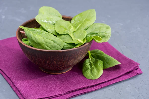 Fresh spinach in bowl — Stock Photo