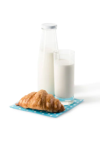 Milk and homemade croissant — Stock Photo