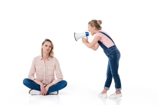 Parent and child with megaphone — Stock Photo