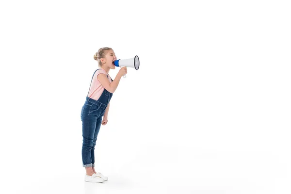 Criança pequena com megafone — Fotografia de Stock