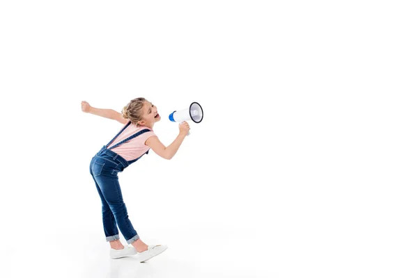 Criança pequena com megafone — Fotografia de Stock