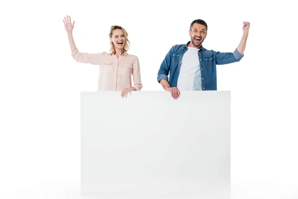 Couple holding blank banner — Stock Photo