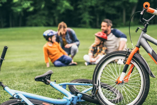 Família com bicicletas no parque — Fotografia de Stock