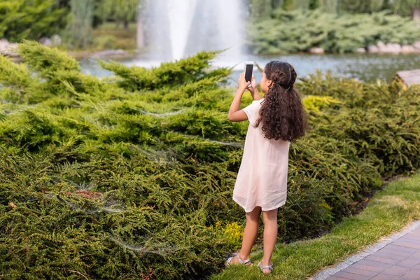 Chica tomando fotos en el teléfono inteligente - foto de stock