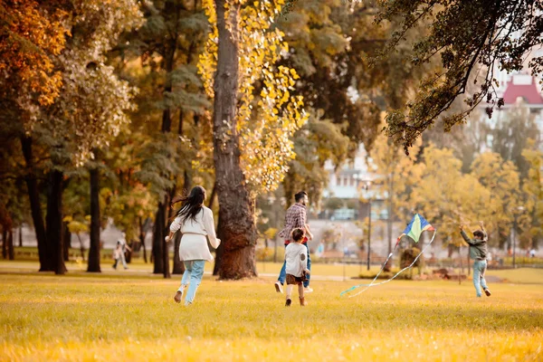 Family playing with kite in park — Stock Photo