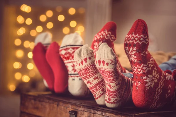 Family in wool socks — Stock Photo, Image