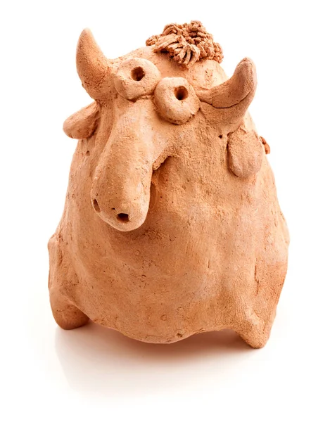 Cow figurine from clay made by children — Stock Photo, Image