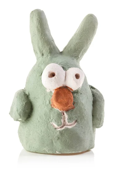 Bunny figurine from clay made by children — Stock Photo, Image