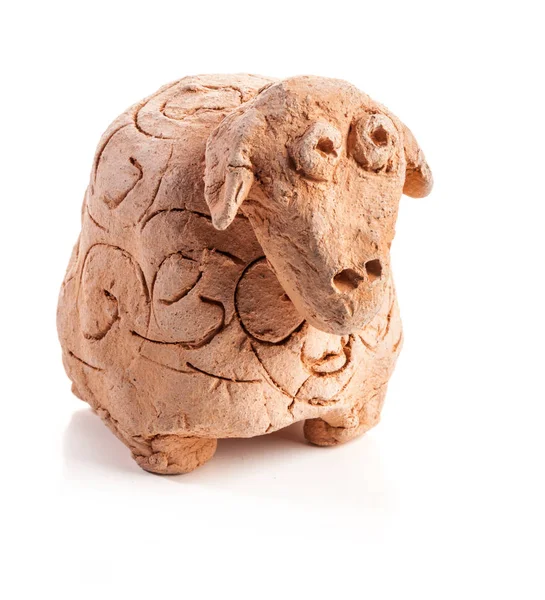 Sheep figurine from clay made by children — Stock Photo, Image