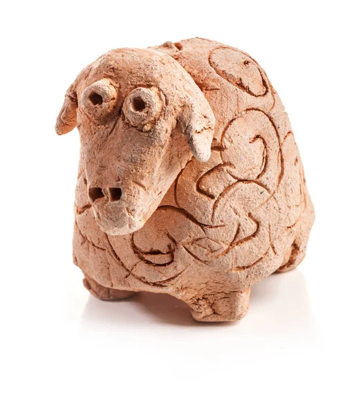 Sheep figurine from clay made by children — Stock Photo, Image