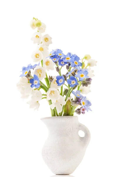 Frühlingsblumen Weißer Vase Isoliert Auf Weiß — Stockfoto