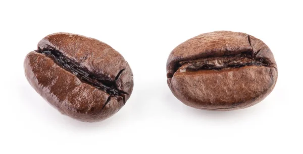在白色背景上分离的带有剪切路径的咖啡豆, — 图库照片