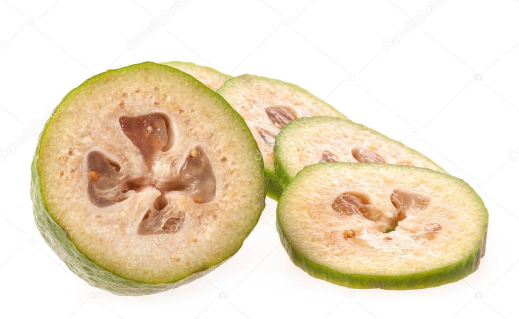 Slices of Feijoa (Acca sellowiana) isolated on white background