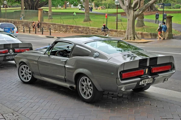 Classic car model of Shelby 1967 Mustang GT500 parked on a street - view from behind — Stock Photo, Image