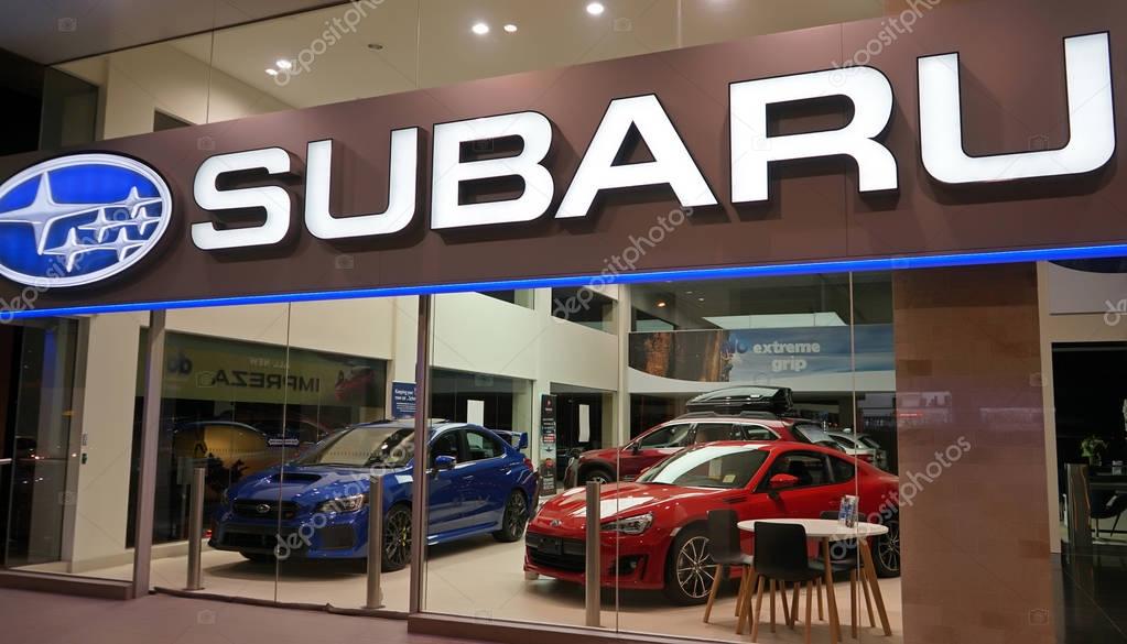 Sydney, Australia - October 15, 2017: Subaru automobile dealership on Forbes Street. Subaru is the automobile manufacturing division of Japanese transportation conglomerate Subaru Corporation.