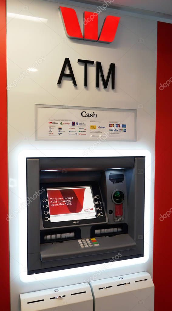 Sydney, Australia - November 03, 2017: A Westpac Bank automated teller machine (ATM), it works for all major credit and bank cards.