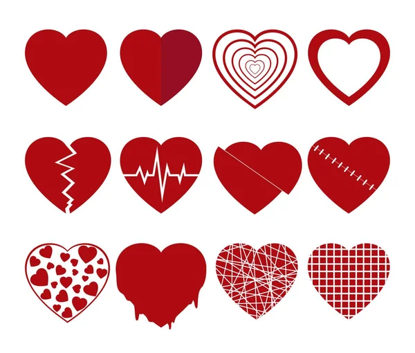 Colección de corazones rojos iconos conjunto - ilustración vectorial — Vector de stock