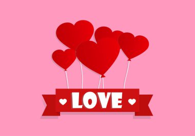 Sevgililer tebrik kartı pembe arka plan - vektör çizim üzerinde kalp balonlar ile