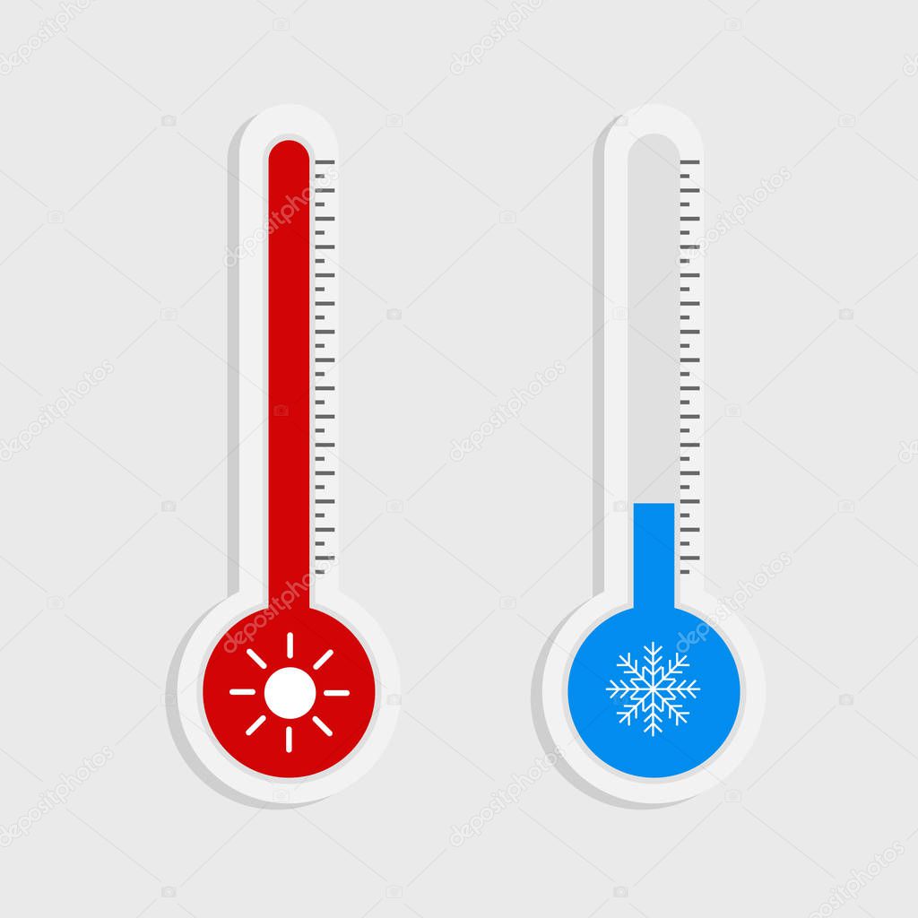 Vector illustration of thermometer equipment showing hot or cold weather on white background