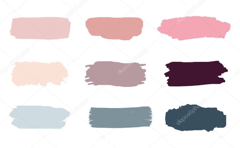 Collection of pastel grunge brush stroke vector set isolated on white background.