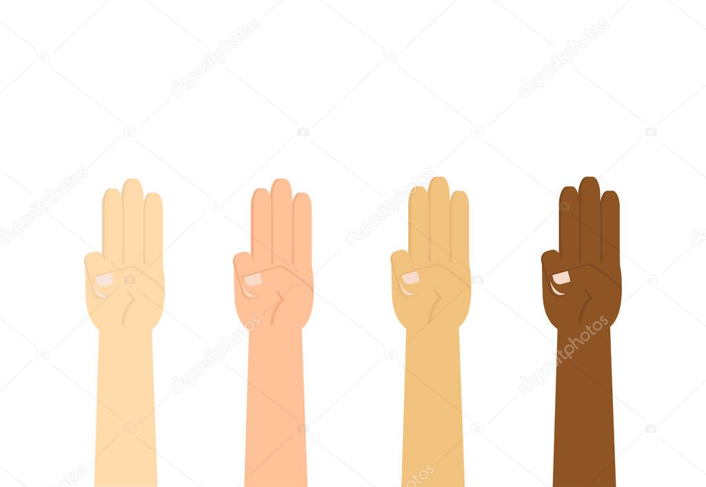 Vector illustration of hands gesturing a three finger like a symbolic for something