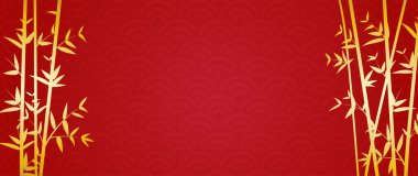 Kırmızı arka planda altın bambu şablonu olan mutlu Çin Yeni Yıl tebrik kartları - Vektör illüstrasyonu 