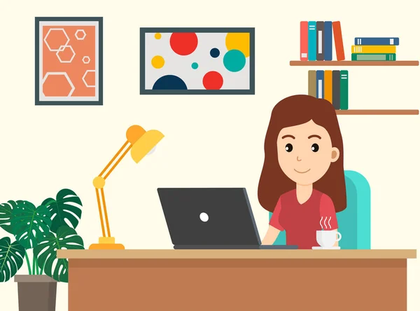 Vector illustration of freelancer woman working at home