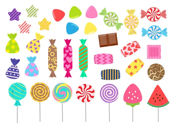 Sweets Candies Icoon Vector Ingesteld Witte Achtergrond Vector Illustratie — Stockvector