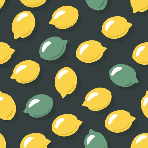 Seamless pattern of lemons on dark background — Stock Vector