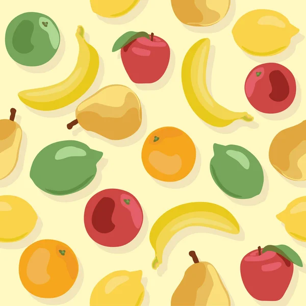 Seamless pattern of fruits on yellow background — Stock Vector