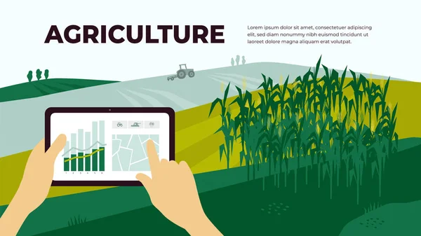 Agriculture and analysis data by tablet — Stock Vector