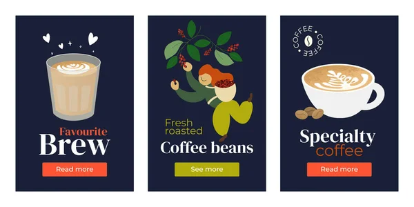 Conjunto de banners com café —  Vetores de Stock