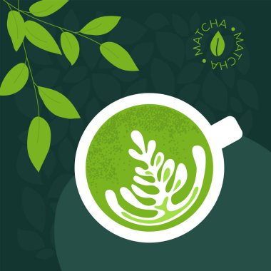 Fincan yeşil çay matcha latte