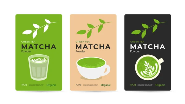 Conjunto de embalagens de chá matcha — Vetor de Stock