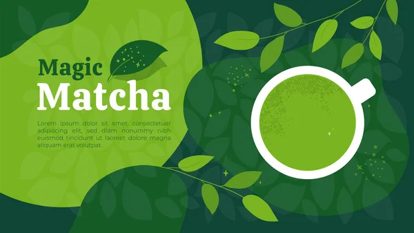 Template design with magic green tea matcha — ストックベクタ