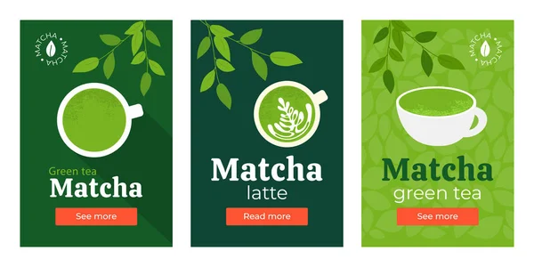 Conjunto de banners com chá verde matcha — Vetor de Stock