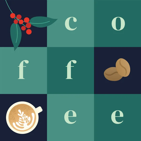 Vierkante stijl illustratie met koffie — Stockvector