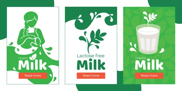 Organic lactose free milk banners — ストックベクタ