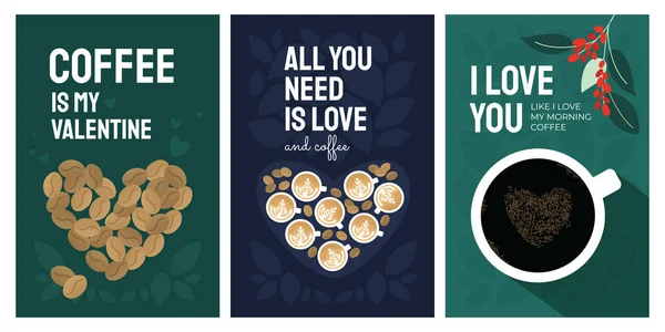 Set of greeting card with love and coffee — 스톡 벡터