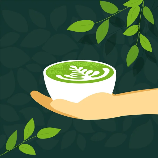 Fincan yeşil çay matcha latte — Stok Vektör