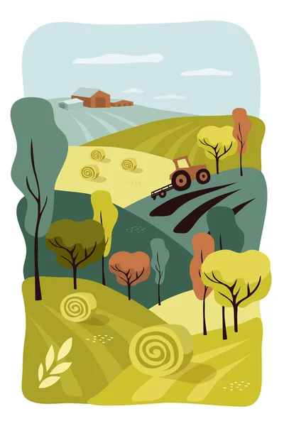 Ilustracja jesiennych krajobrazów przyrodniczych i rolnych — Wektor stockowy