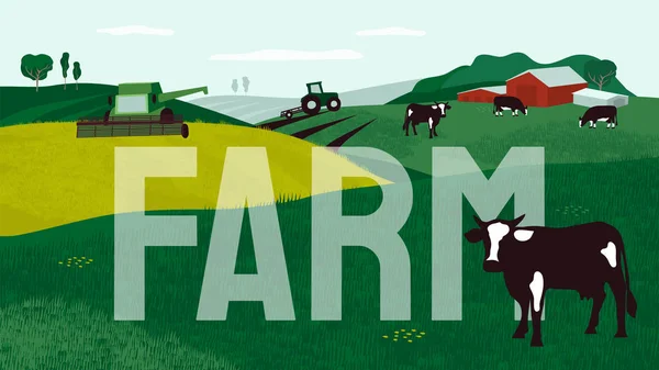 Ilustração da paisagem agrícola com título Fazenda —  Vetores de Stock