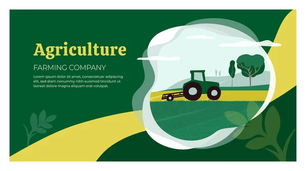 Plantilla de diseño agrícola con tractor en campo — Vector de stock