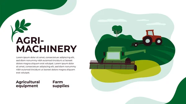 Layout Con Maquinaria Agrícola Paisaje Agrícola Ilustración Vectorial Agricultura Industria — Vector de stock