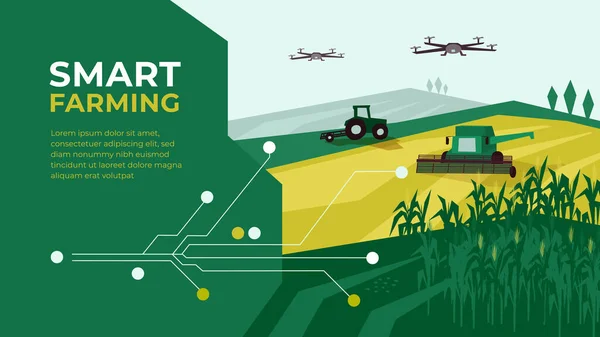 Fazenda Inteligente Com Controle Drone Tecnologia Inovação Agricultura Ilustração Agrícola —  Vetores de Stock