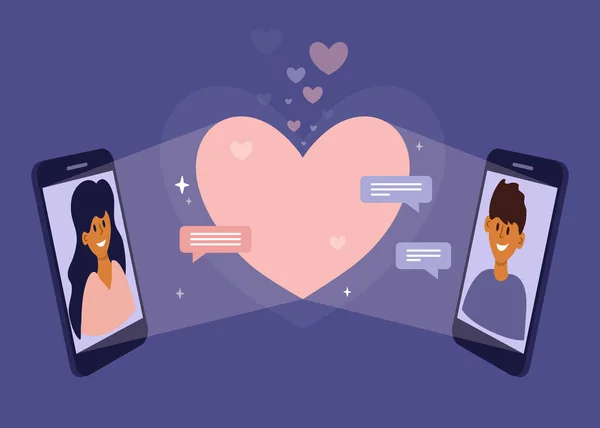 Online Dating Concept Partners Afstand Ontmoeten Web Chatten Van Koppel — Stockvector