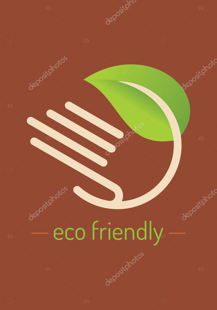 Ecological symbols and signs,human's hands and green growing plants & leafs, vector