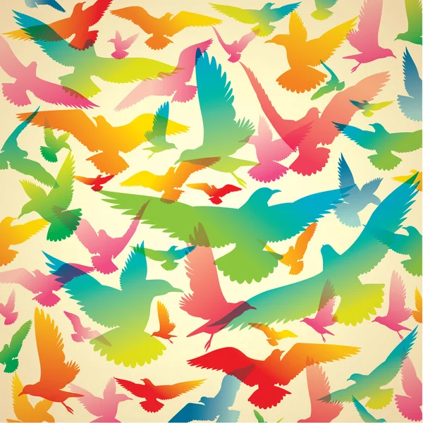 Latające kolorowe ptaki na niebie. — Wektor stockowy