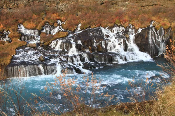 Isla Hraunfossar Insel Atlantik Meer Wasser Fluss Wasserfall Skandinavien —  Fotos de Stock
